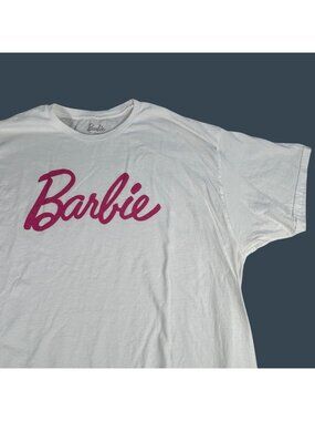 Barbie T-Shirt White with Hot Pink Size XXL 100% Cotton Graphic Tee Short Sleeve
